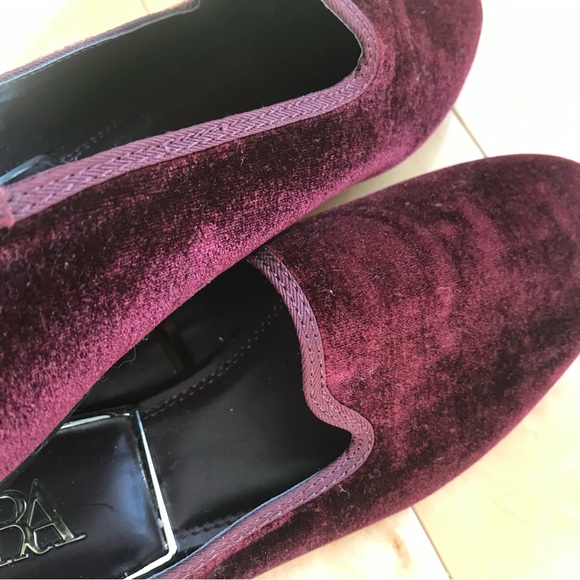 NEW ZARA Burgundy Velvet Square Toe Flat Loafers Women’s Size US 6.5 NEW - Picture 7 of 10